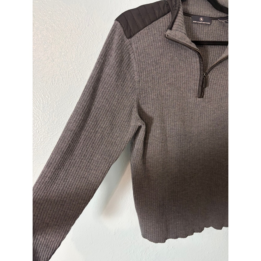 Hart Schaffner Marx Merino Wool Quarter Zip Sweater Gray Quilted Elbow Patch L - Picture 3 of 5